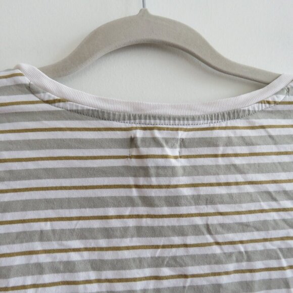 PACT Organic Cotton Seagrass Stripe Softspun V Neck T Shirt Basic Neutral Size S - Picture 5 of 15